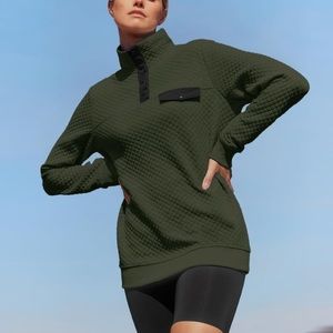 MEROKEETY Women's 2023 Fall Long Sleeve V Neck Button Quilted Patchwork Pullover